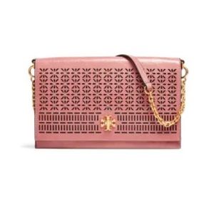 Pink Kira Perforated Clutch by Tory Burch